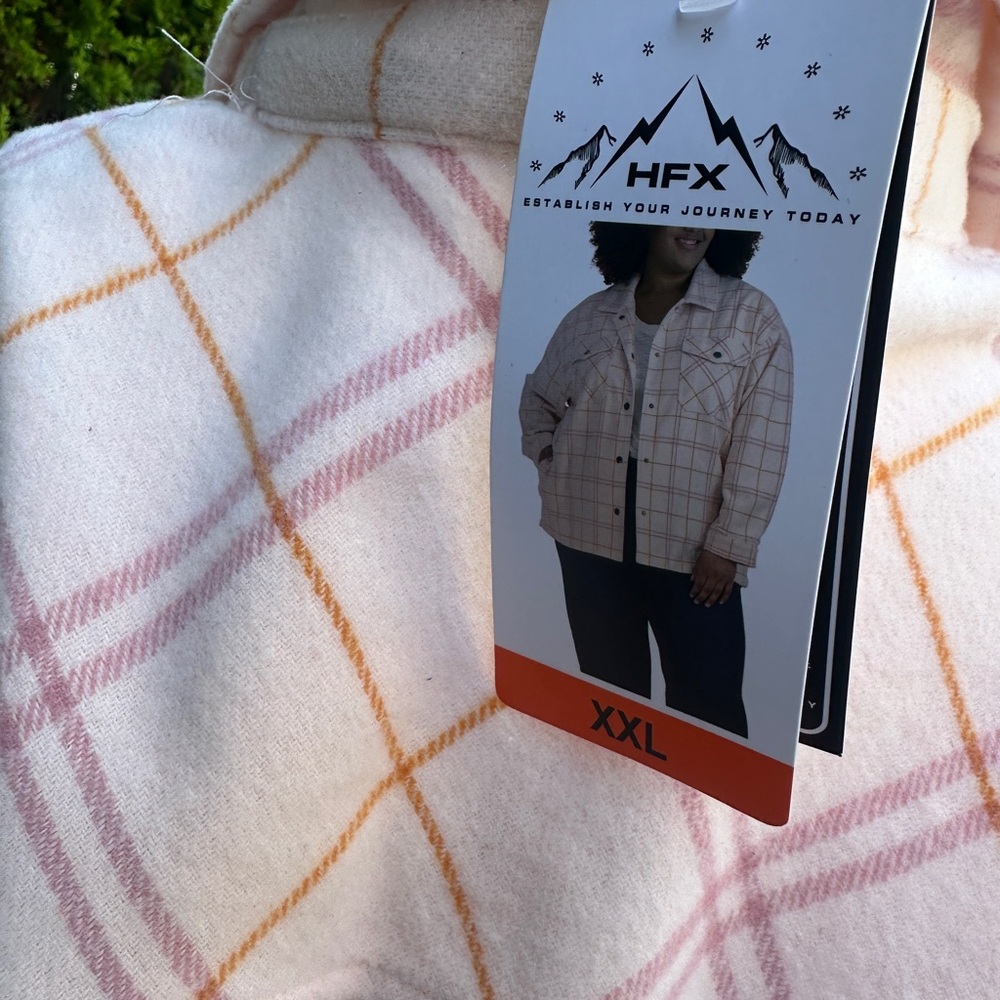 NWT HFX Pink Plaid Relaxed Fit Front Snap Cozy Shirt Jacket XXL - Picture 4 of 4